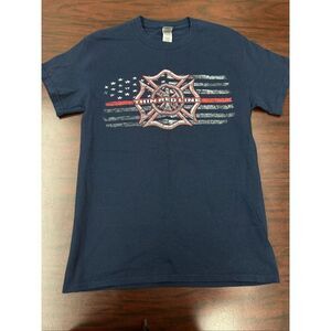 Thin Red Line Firefighter Navy Gildan Ultra Cotton Short Sleeve Tee Size Small